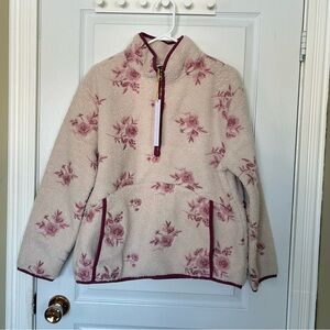 House of Harlow 1960 Cream and Pink Floral Pullover M Women Teddy Fleece